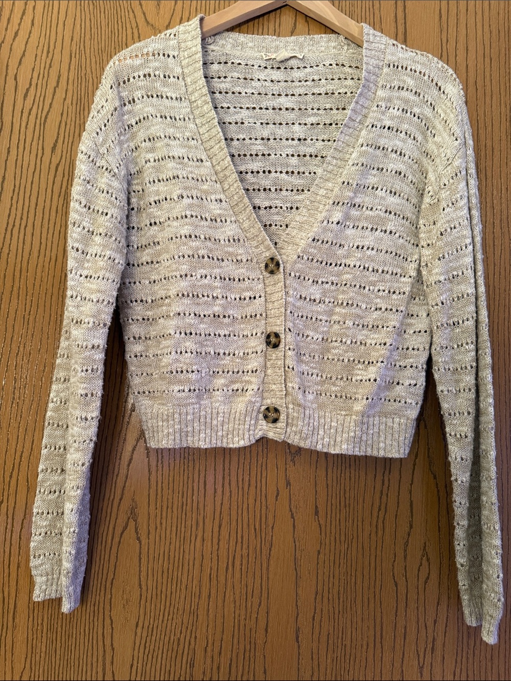 It's Our Time Cream Open-Knit V-Neck Button Cardigan